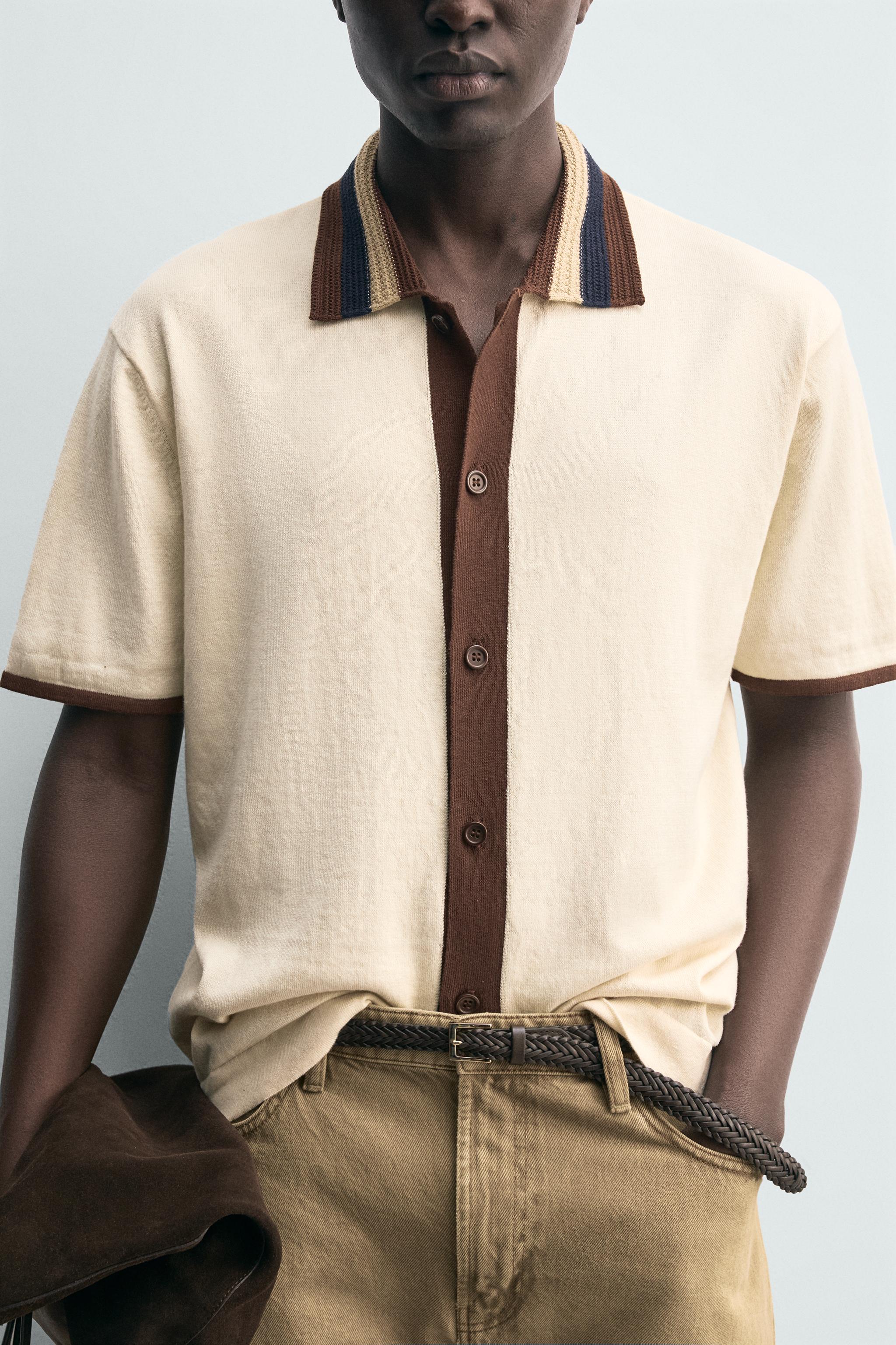 CONTRAST KNIT SHIRT